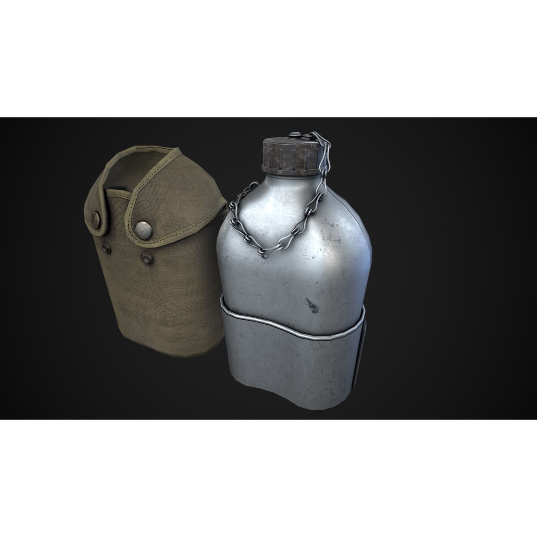 Military Water Bottle 3D Model – Low Poly PBR Asset, FBX - View 8