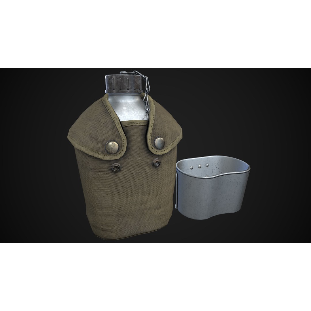 Military Water Bottle 3D Model – Low Poly PBR Asset, FBX - View 9