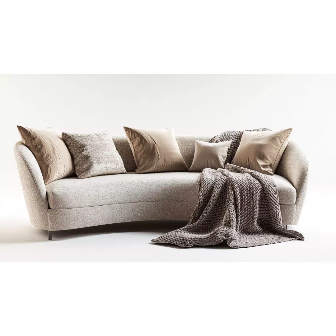 Curved Sofa 3D Model – Modern Minimalist Design, PBR Textures - View 2