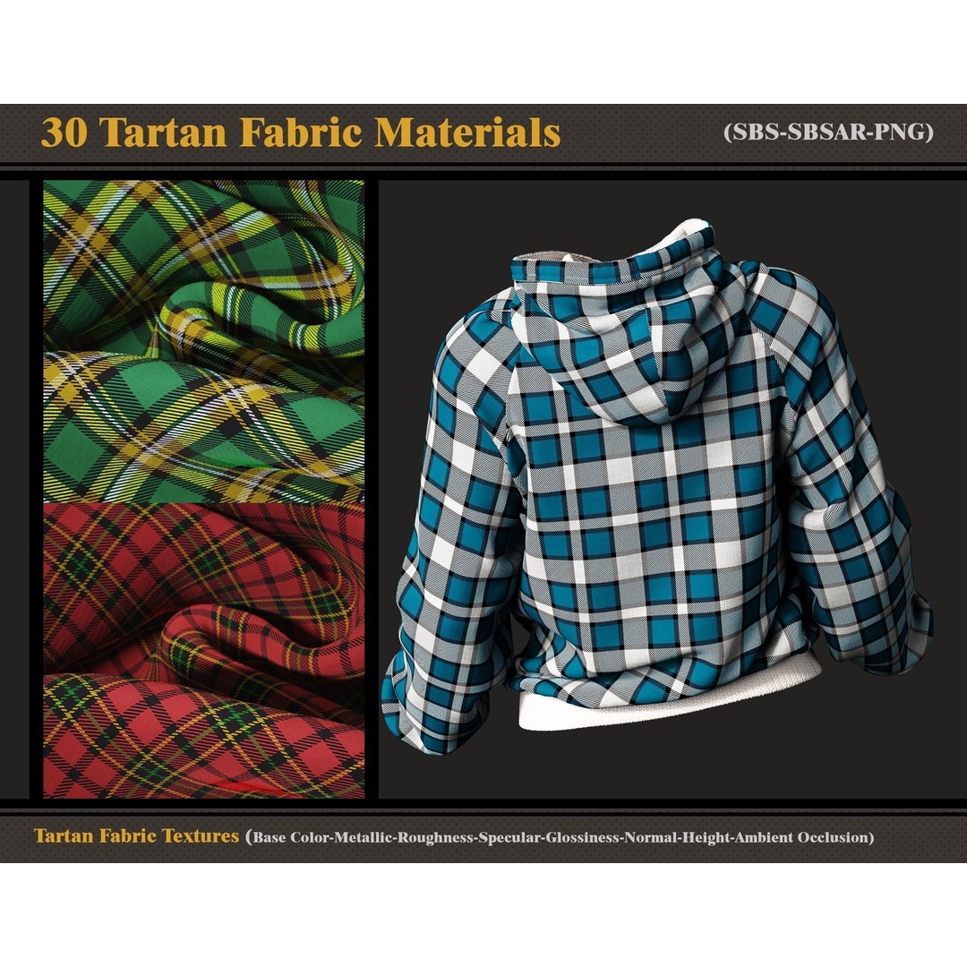 Tartan Fabric Materials 3D Model – Colorful SBSAR Textures for Substance