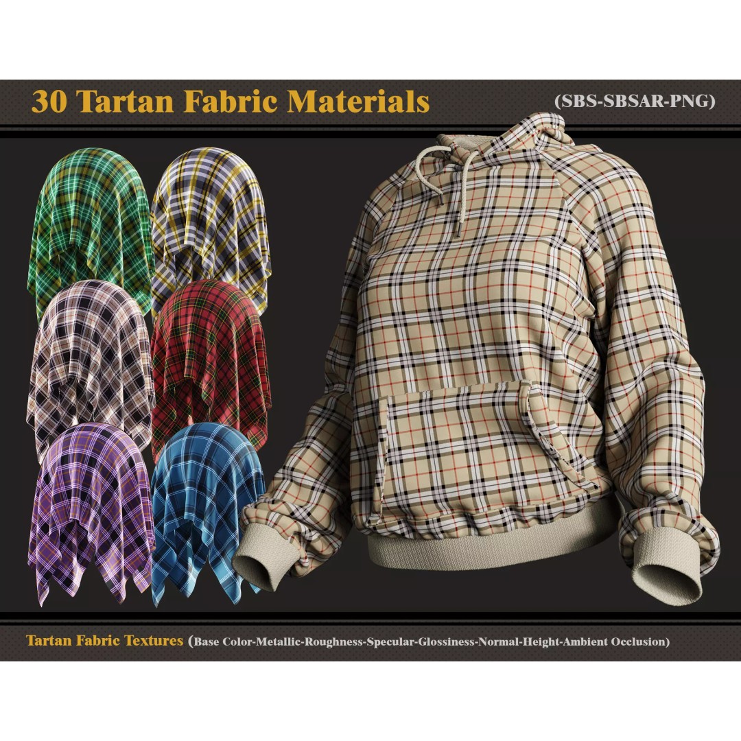 Tartan Fabric Materials 3D Model – Colorful SBSAR Textures for Substance - View 2