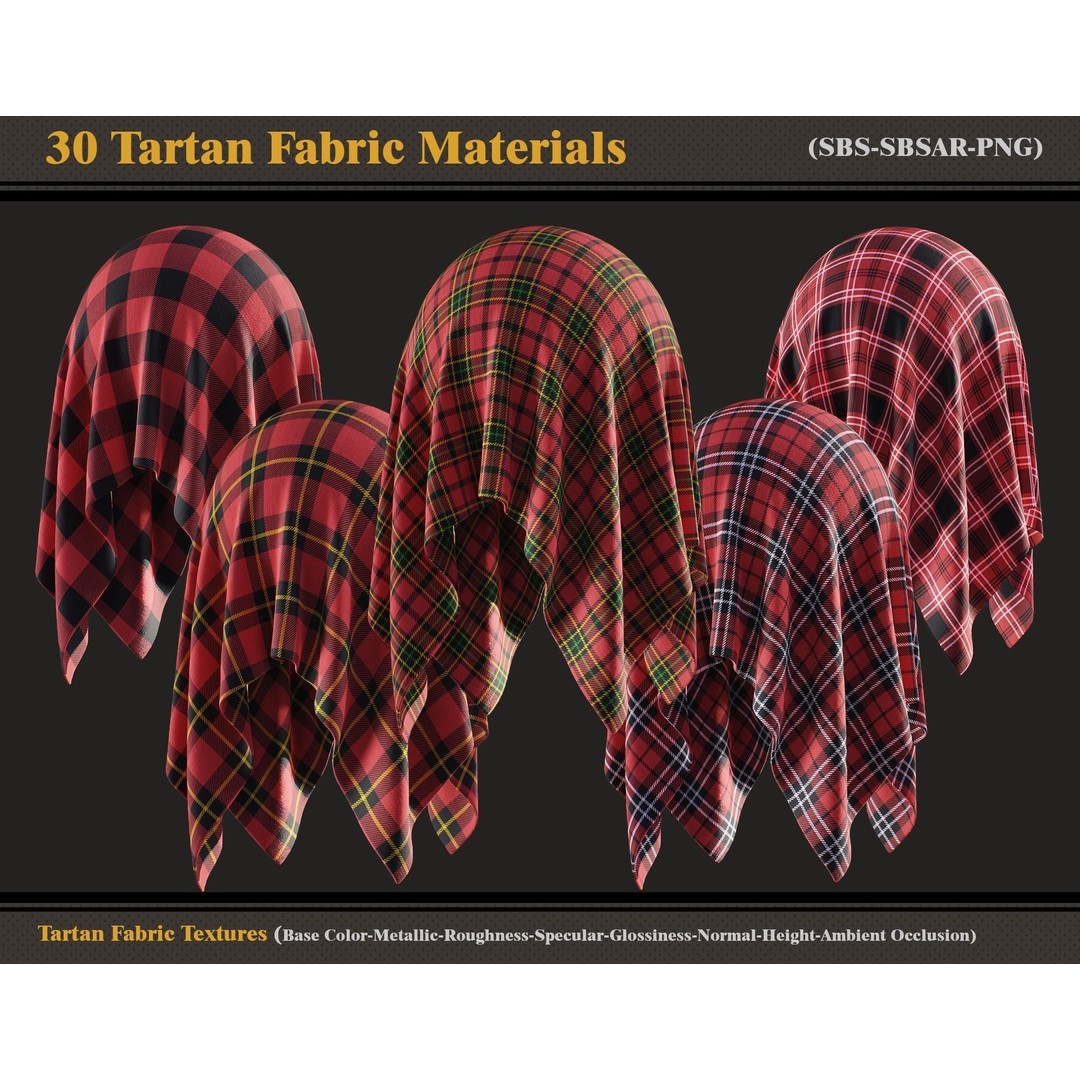 Tartan Fabric Materials 3D Model – Colorful SBSAR Textures for Substance - View 3