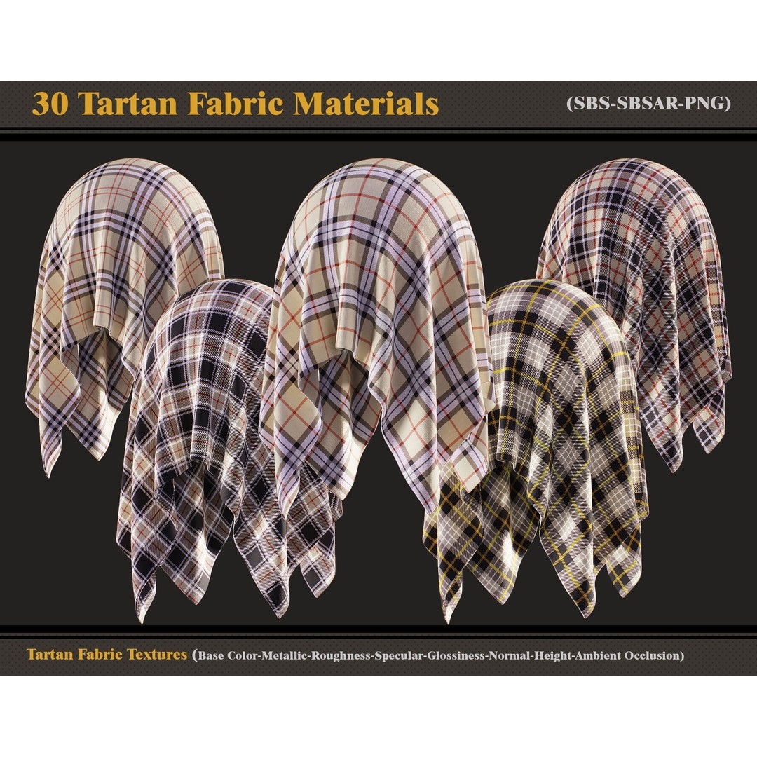 Tartan Fabric Materials 3D Model – Colorful SBSAR Textures for Substance - View 4