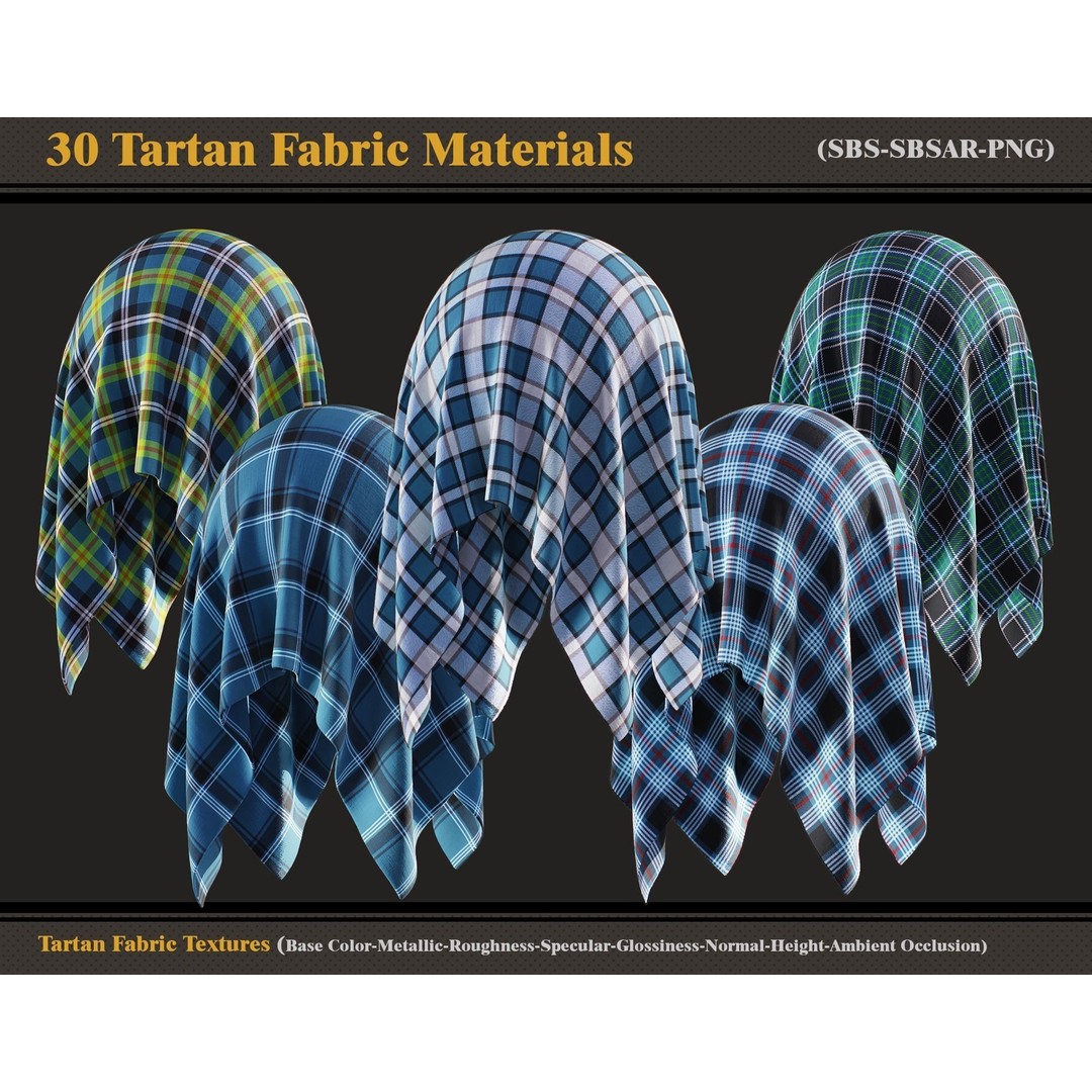 Tartan Fabric Materials 3D Model – Colorful SBSAR Textures for Substance - View 5
