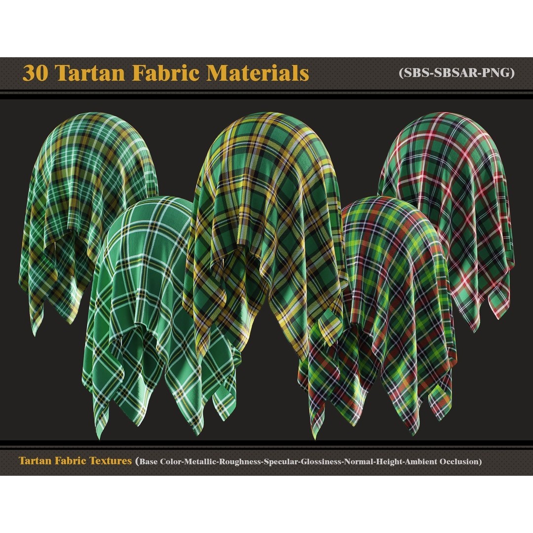 Tartan Fabric Materials 3D Model – Colorful SBSAR Textures for Substance - View 6