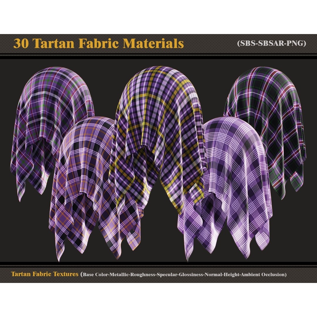 Tartan Fabric Materials 3D Model – Colorful SBSAR Textures for Substance - View 7