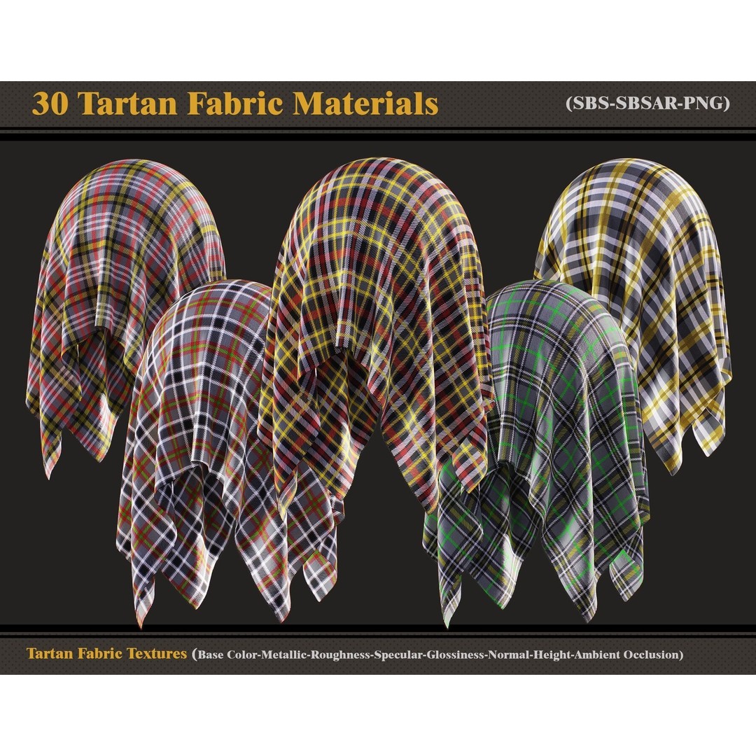 Tartan Fabric Materials 3D Model – Colorful SBSAR Textures for Substance - View 8