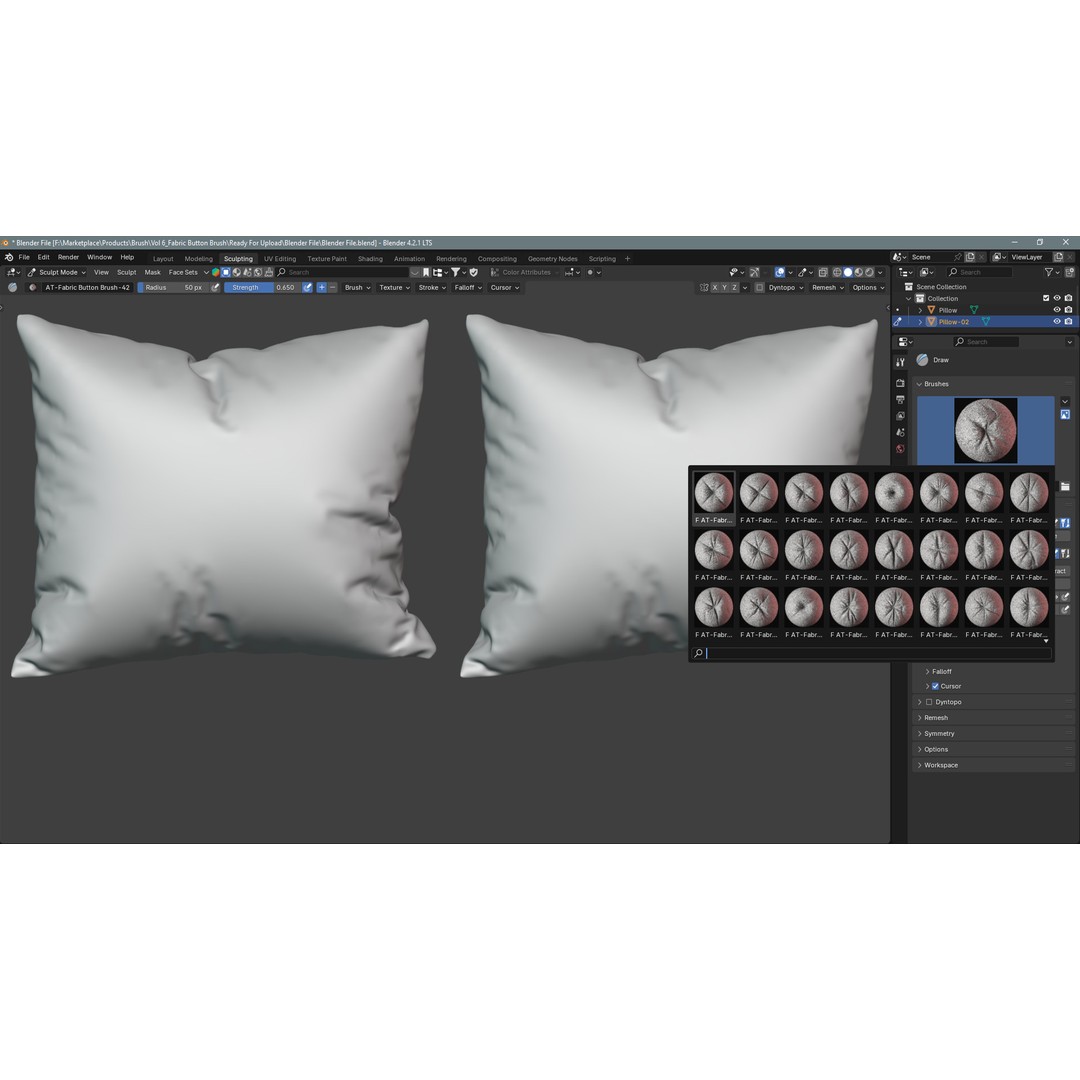 Fabric Button Brushes 3D Model – Realistic Texture Set, PSD & PNG - View 10
