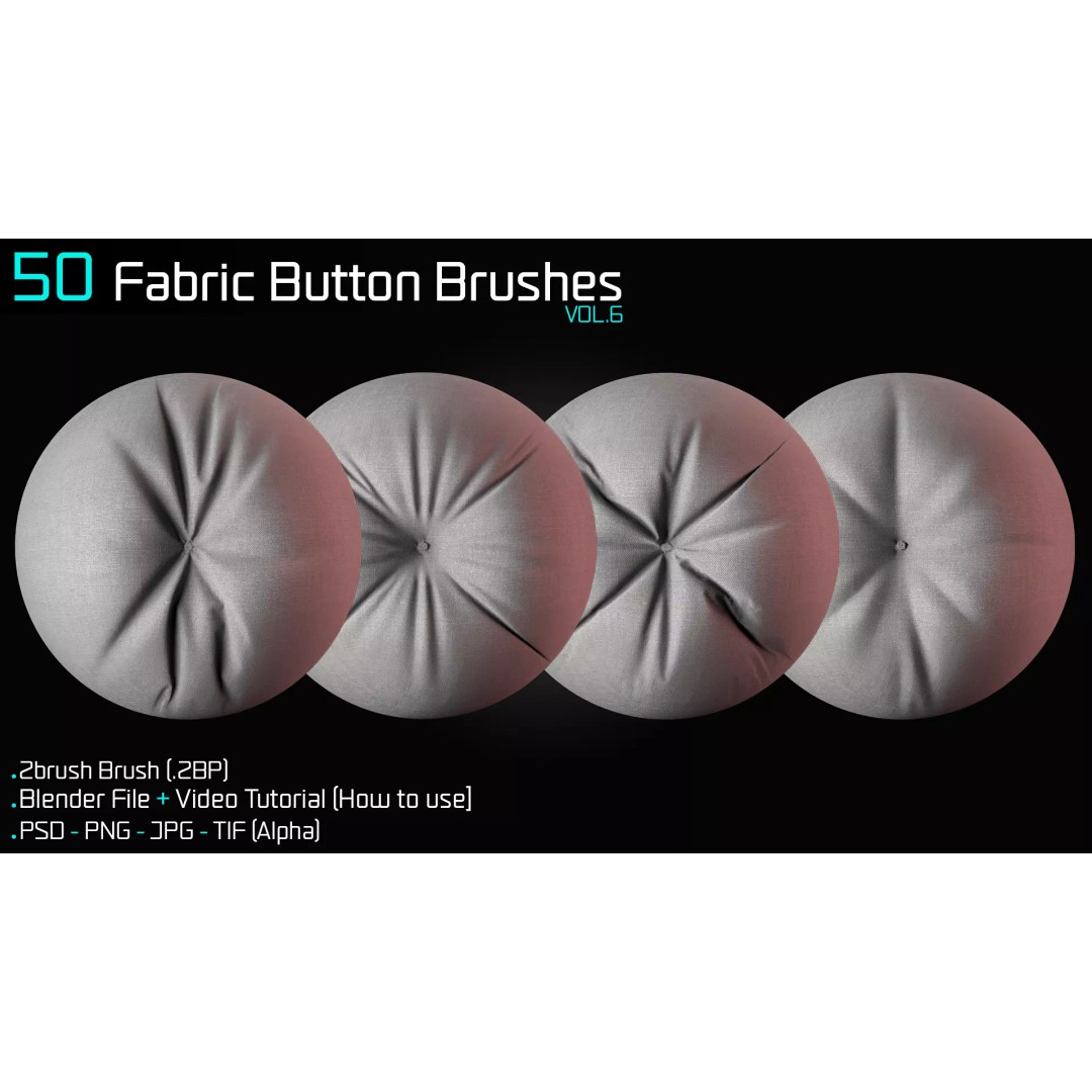 Fabric Button Brushes 3D Model – Realistic Texture Set, PSD & PNG - View 2