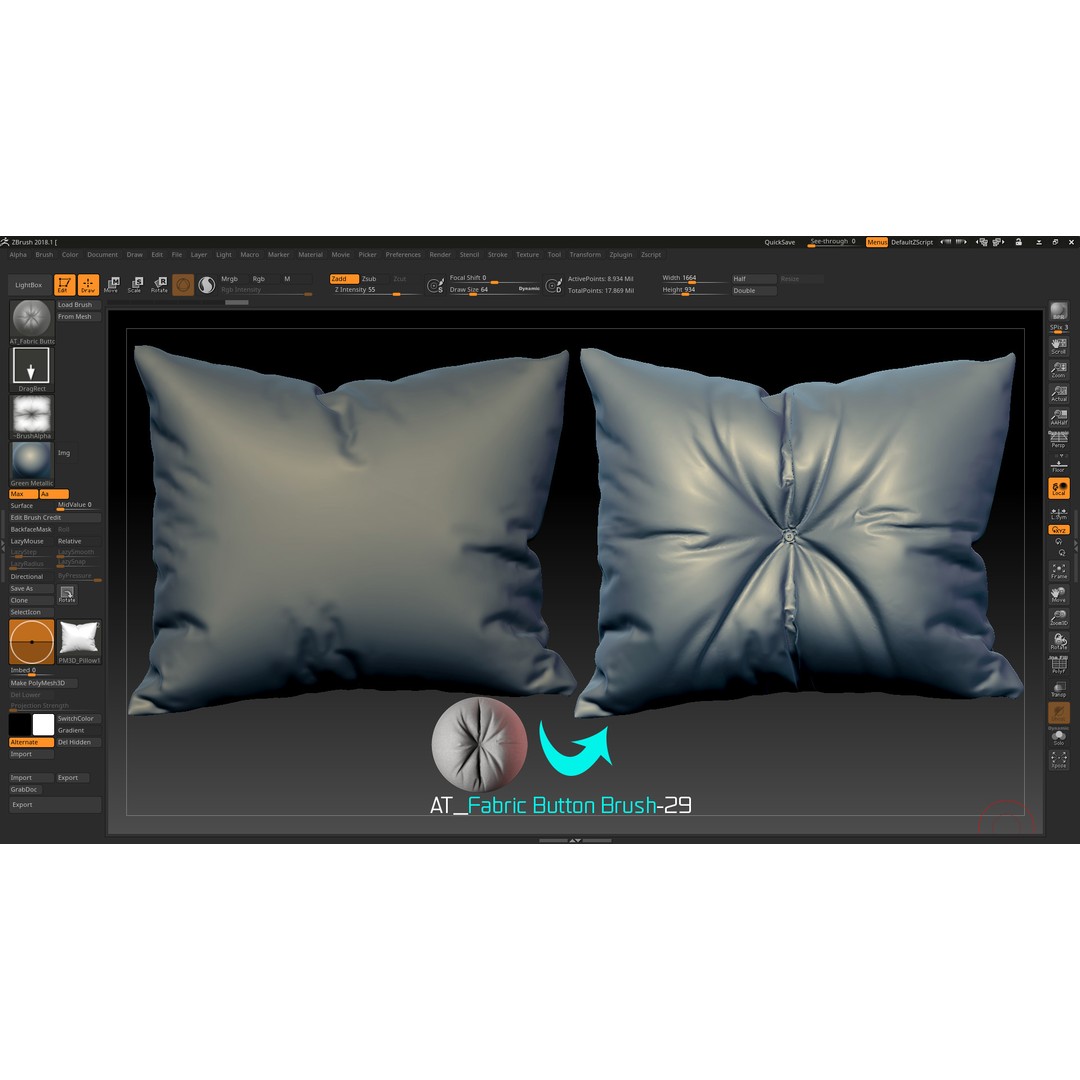 Fabric Button Brushes 3D Model – Realistic Texture Set, PSD & PNG - View 3