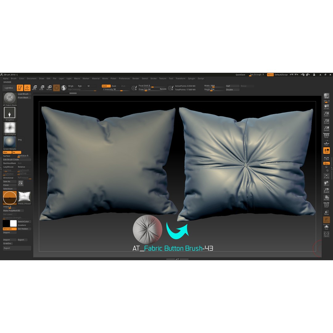 Fabric Button Brushes 3D Model – Realistic Texture Set, PSD & PNG - View 4