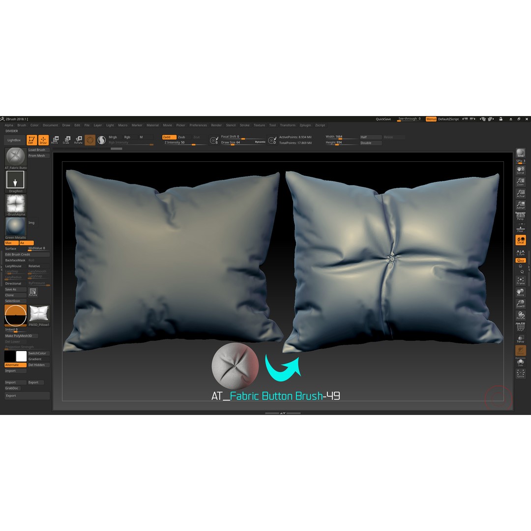 Fabric Button Brushes 3D Model – Realistic Texture Set, PSD & PNG - View 5