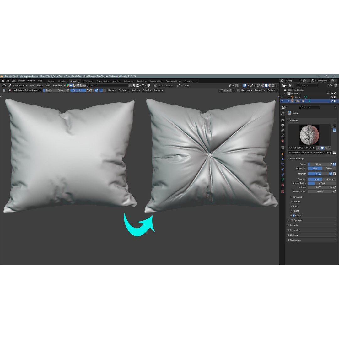 Fabric Button Brushes 3D Model – Realistic Texture Set, PSD & PNG - View 7
