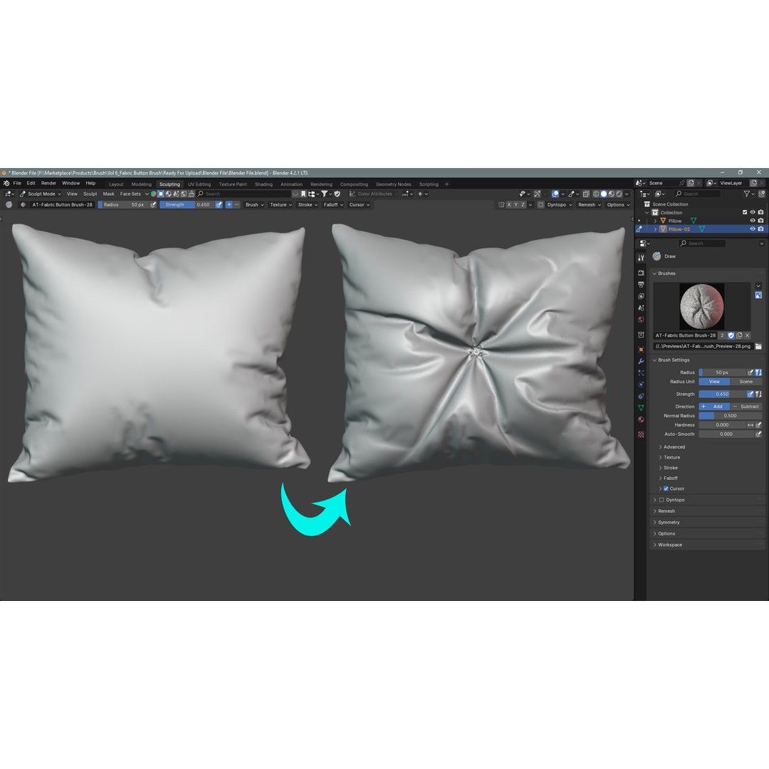 Fabric Button Brushes 3D Model – Realistic Texture Set, PSD & PNG - View 8