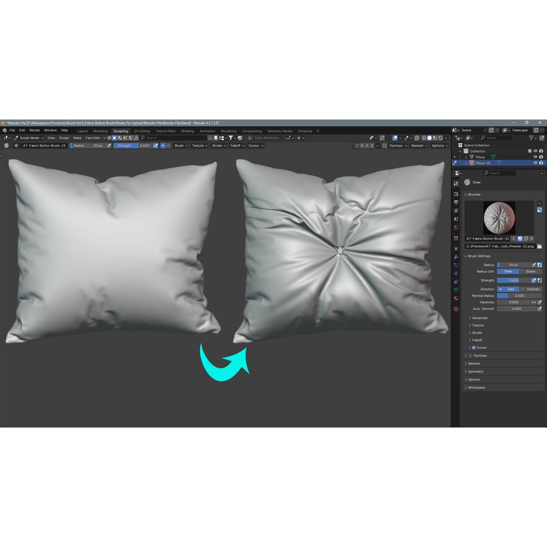 Fabric Button Brushes 3D Model – Realistic Texture Set, PSD & PNG - View 9