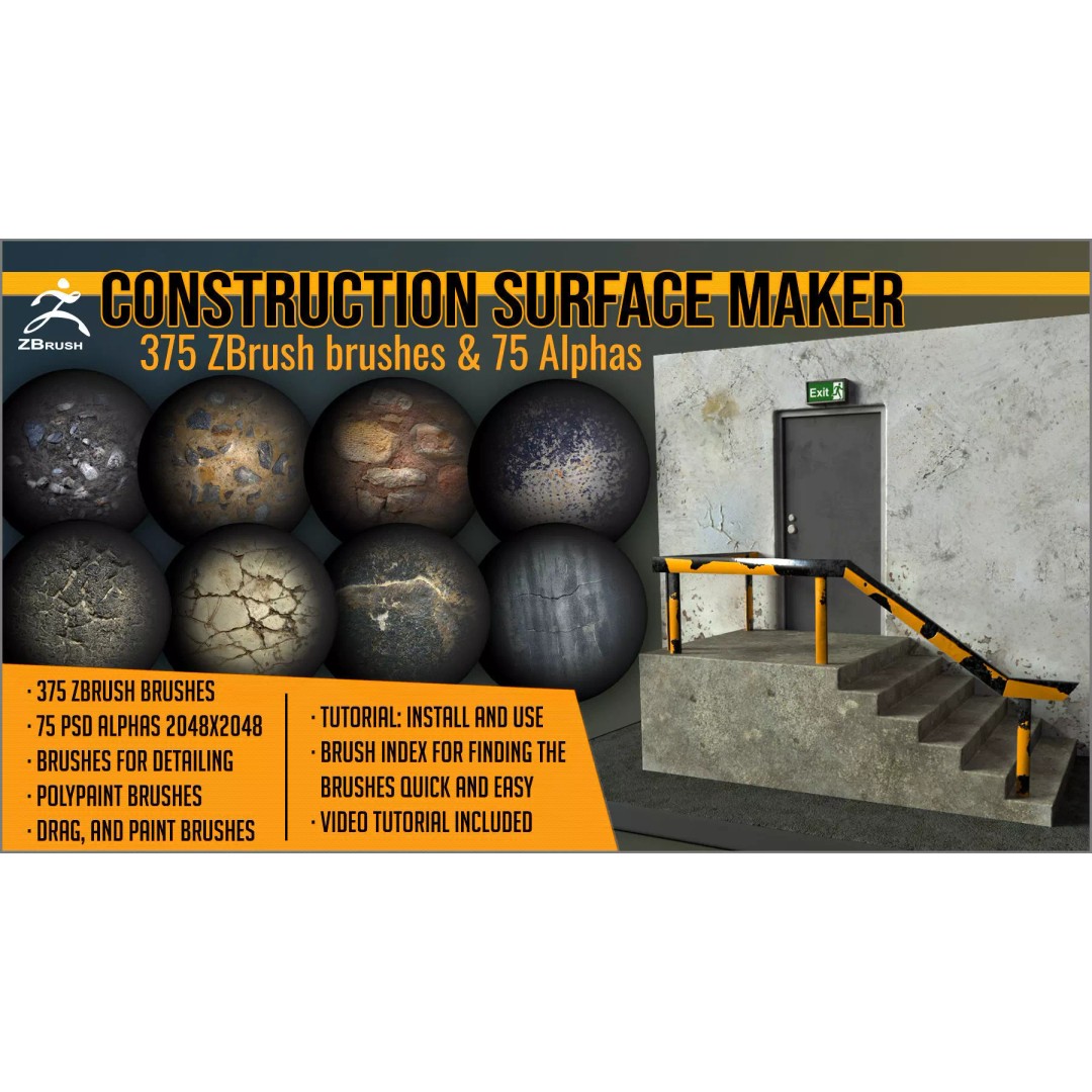 Construction Surface Maker 3D Model – ZBrush Brushes & Alphas Pack - View 2