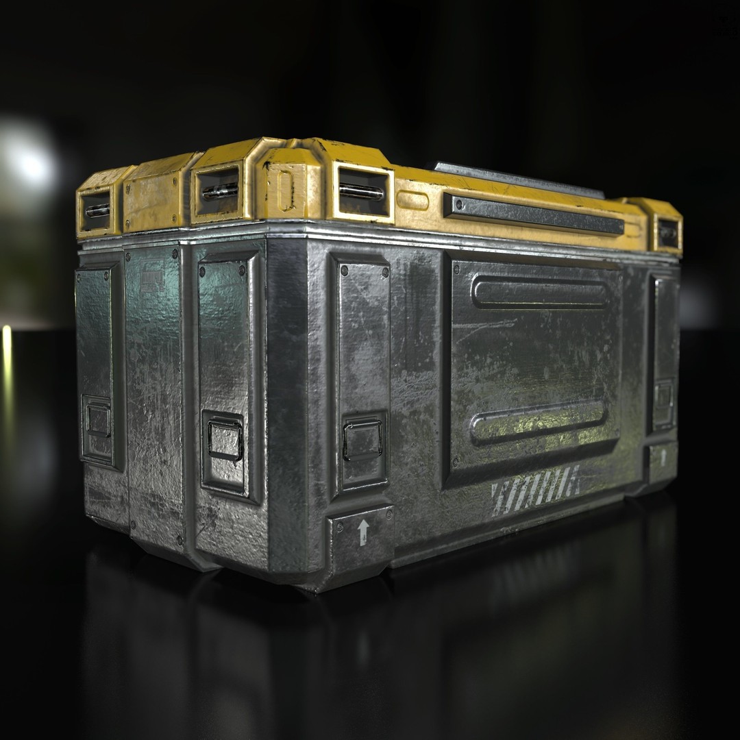 Sci-Fi Industrial Crate 3D Model – Low Poly Game Ready, PBR Textures - View 3
