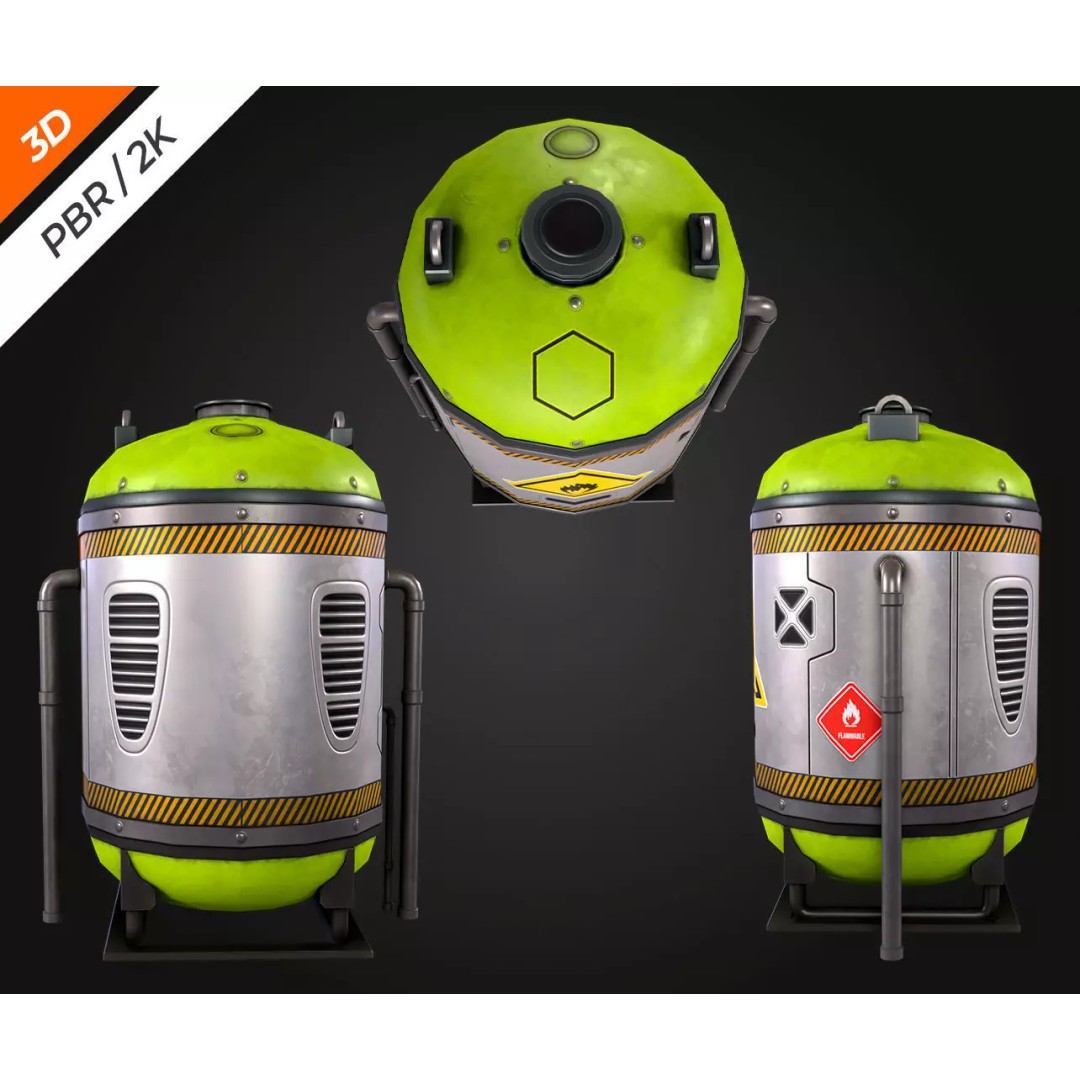 Sci-Fi Fuel Tank 3D Model – Low Poly PBR Game Asset, FBX, OBJ - View 10