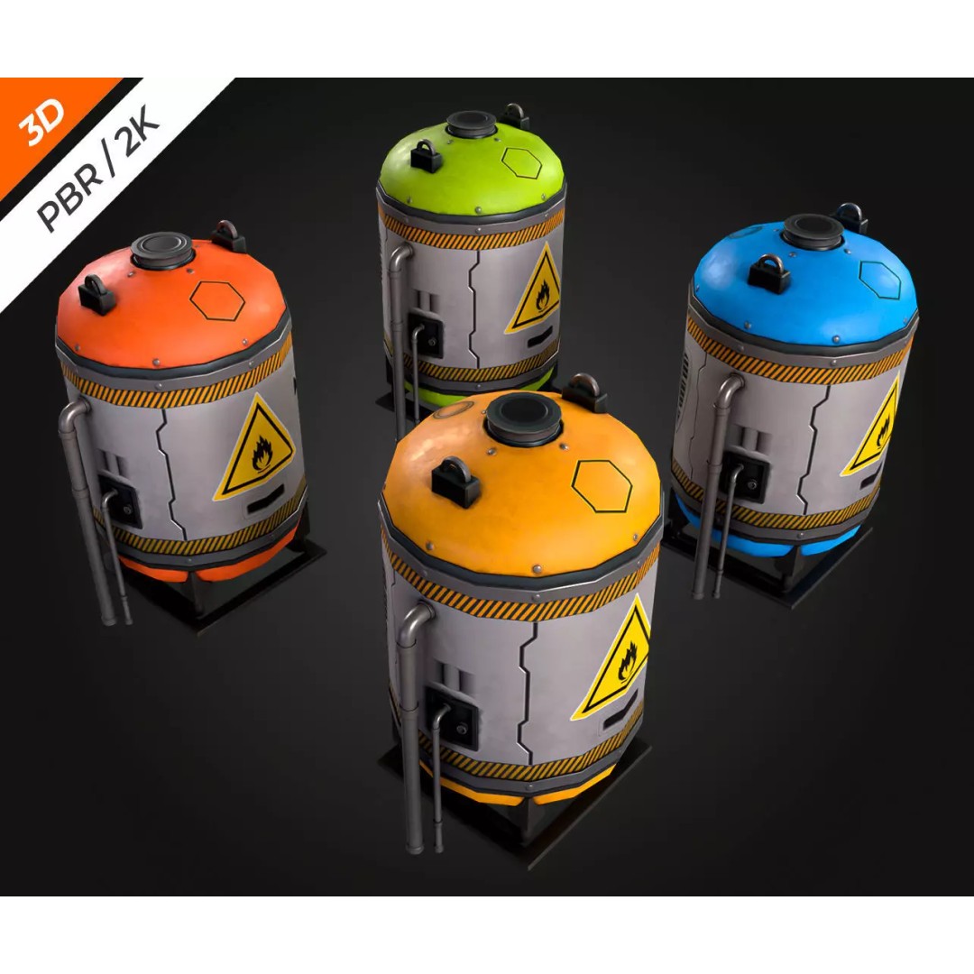 Sci-Fi Fuel Tank 3D Model – Low Poly PBR Game Asset, FBX, OBJ - View 11