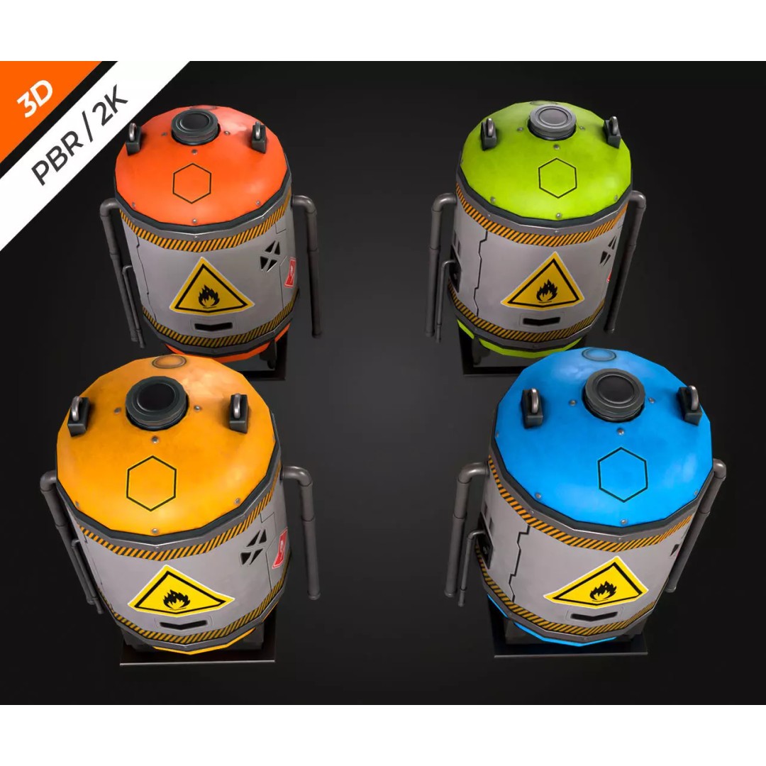 Sci-Fi Fuel Tank 3D Model – Low Poly PBR Game Asset, FBX, OBJ - View 12