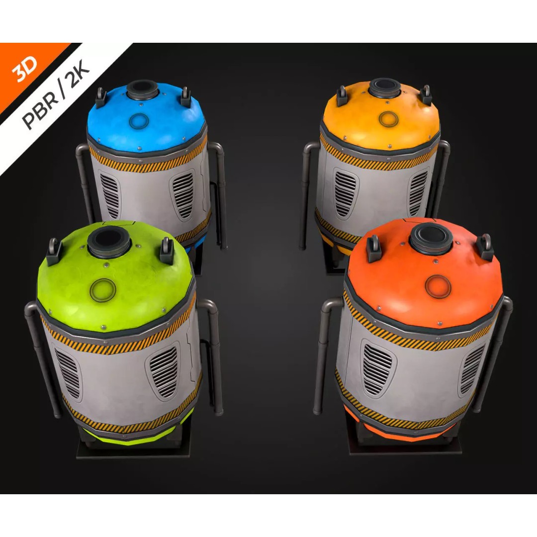 Sci-Fi Fuel Tank 3D Model – Low Poly PBR Game Asset, FBX, OBJ - View 13
