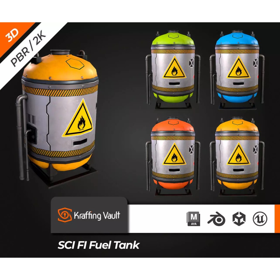Sci-Fi Fuel Tank 3D Model – Low Poly PBR Game Asset, FBX, OBJ - View 2