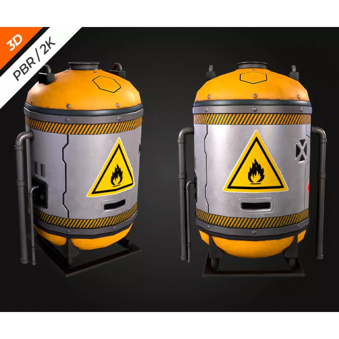 Sci-Fi Fuel Tank 3D Model – Low Poly PBR Game Asset, FBX, OBJ - View 3