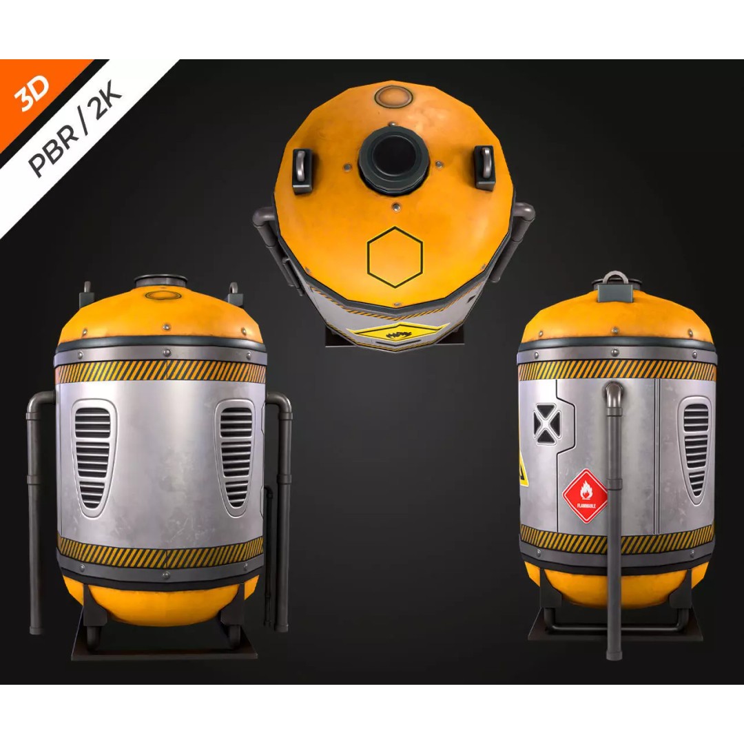 Sci-Fi Fuel Tank 3D Model – Low Poly PBR Game Asset, FBX, OBJ - View 7