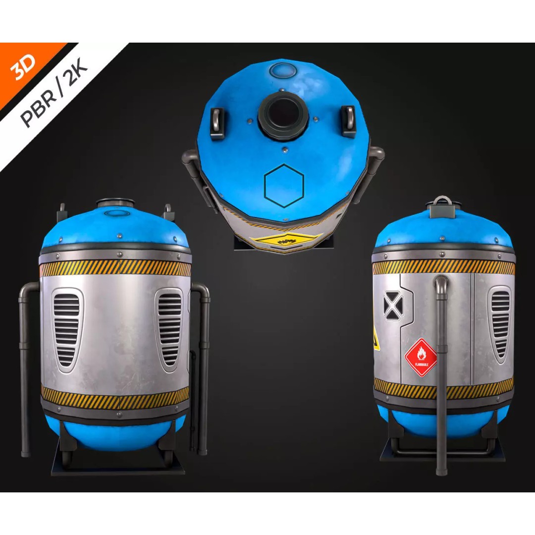 Sci-Fi Fuel Tank 3D Model – Low Poly PBR Game Asset, FBX, OBJ - View 8
