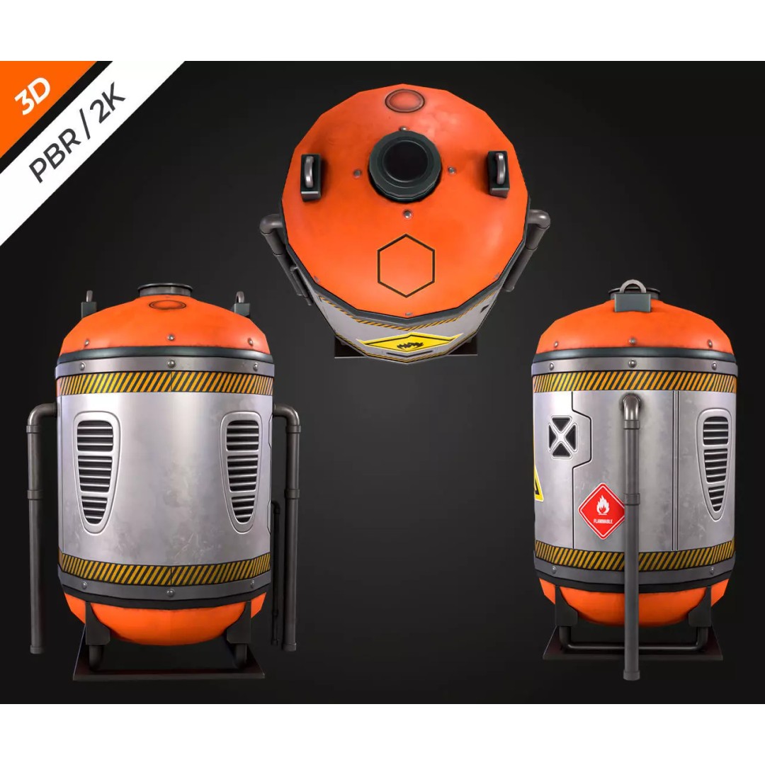 Sci-Fi Fuel Tank 3D Model – Low Poly PBR Game Asset, FBX, OBJ - View 9
