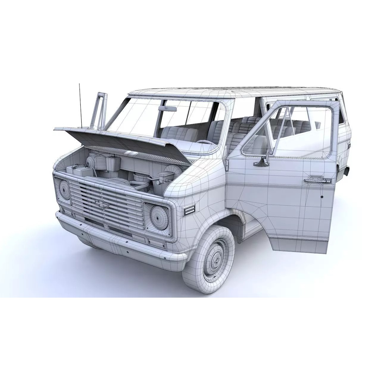 Chevy Van Beauville 1971 - Low-Poly Game-Ready 3D Model - View 22