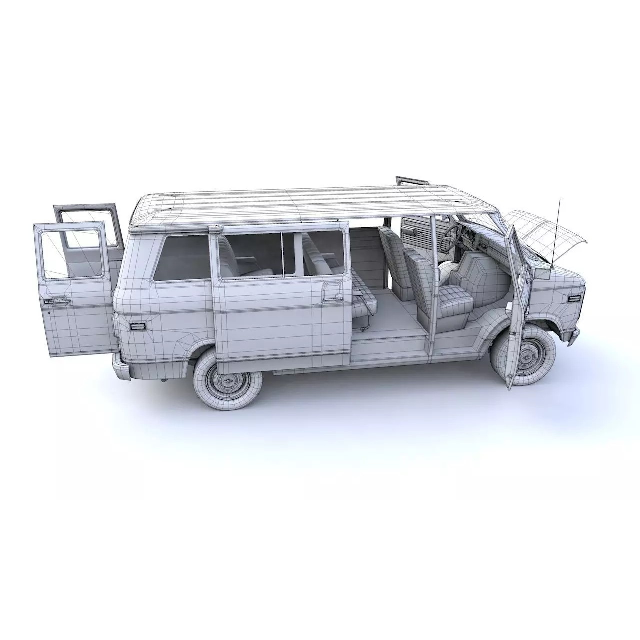 Chevy Van Beauville 1971 - Low-Poly Game-Ready 3D Model - View 27