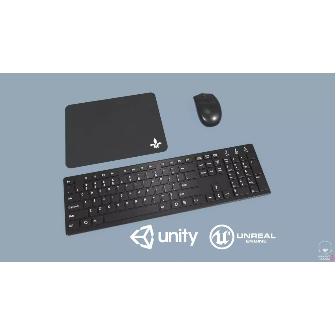 Computer Mouse and Keyboard 3D Model – Low Poly Game Ready with PBR Textures - View 2