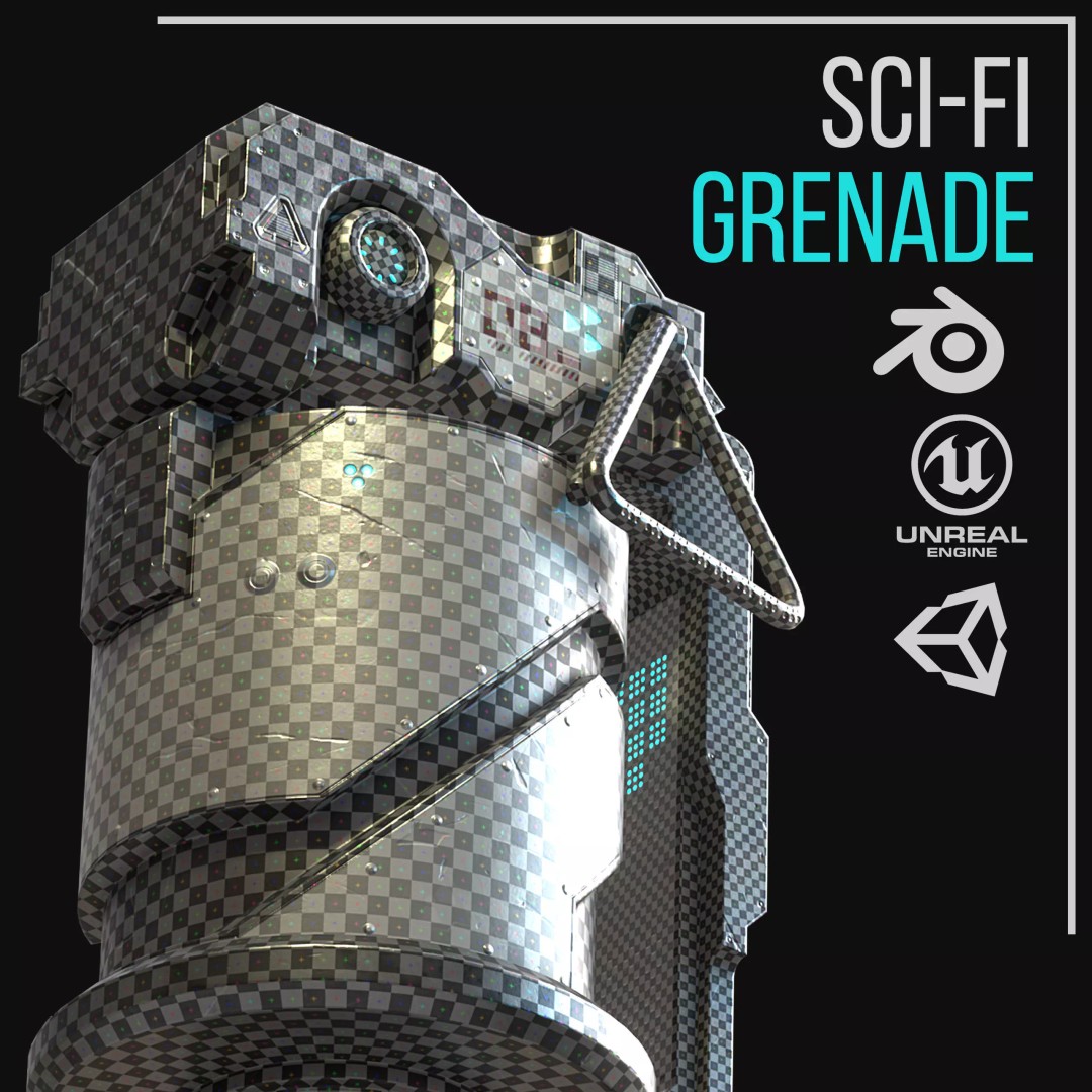 Sci-Fi Grenade 3D Model – Low Poly Game Ready Asset, FBX - View 12