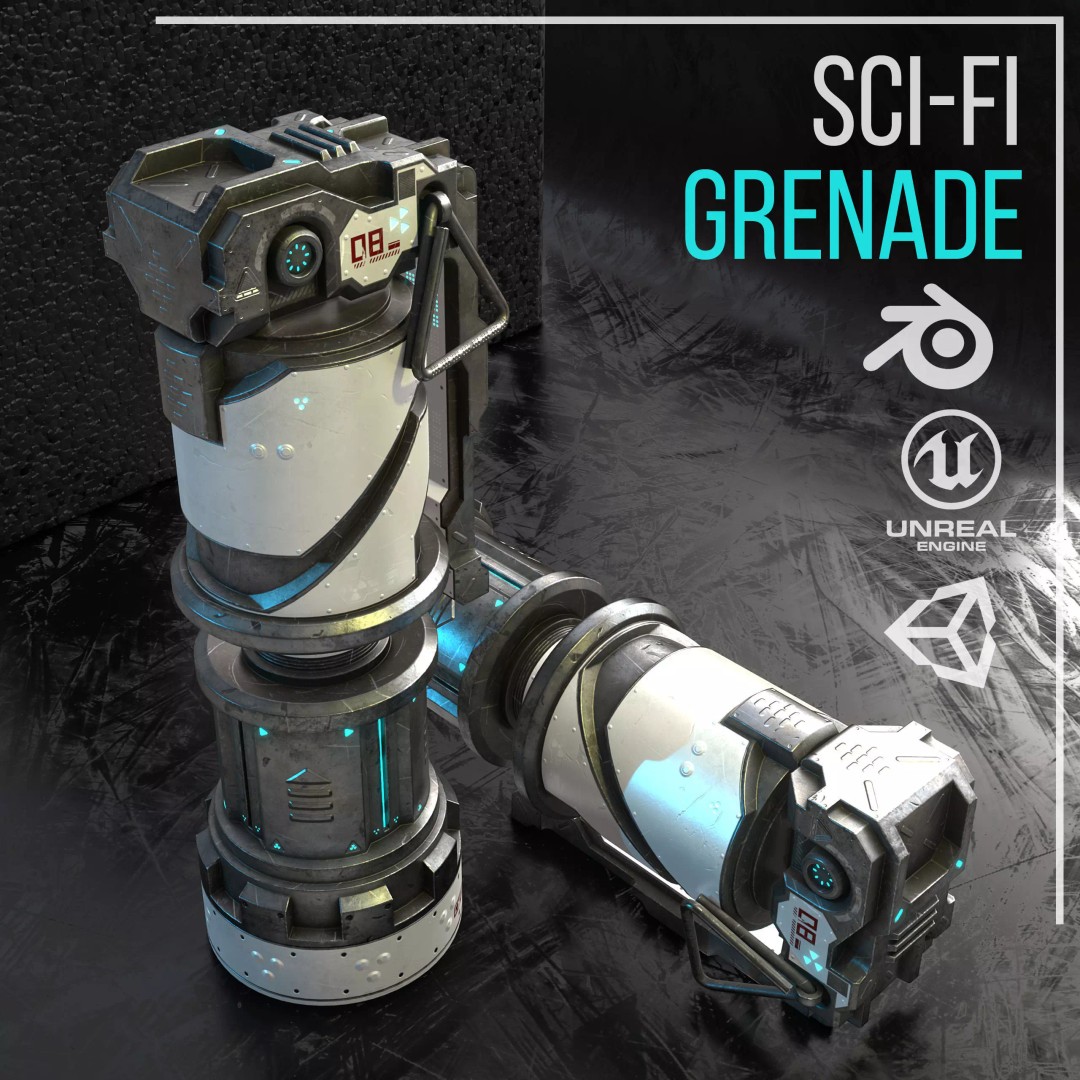 Sci-Fi Grenade 3D Model – Low Poly Game Ready Asset, FBX - View 2