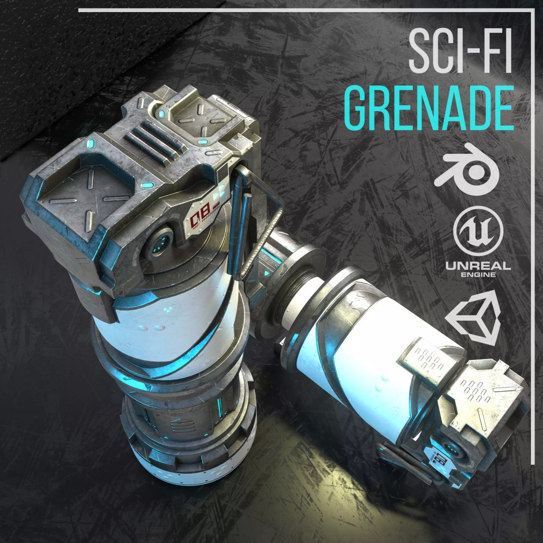 Sci-Fi Grenade 3D Model – Low Poly Game Ready Asset, FBX - View 4