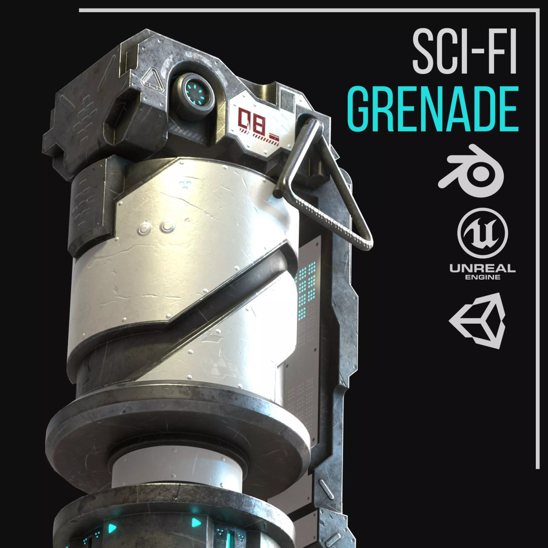 Sci-Fi Grenade 3D Model – Low Poly Game Ready Asset, FBX - View 6