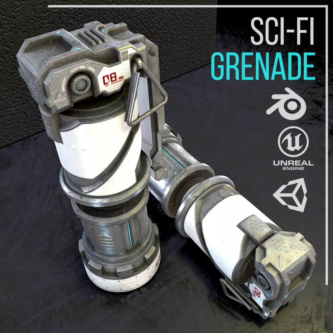 Sci-Fi Grenade 3D Model – Low Poly Game Ready Asset, FBX - View 7