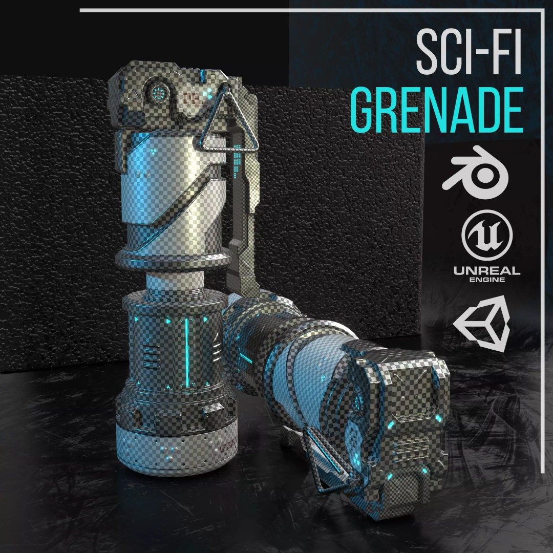 Sci-Fi Grenade 3D Model – Low Poly Game Ready Asset, FBX - View 9