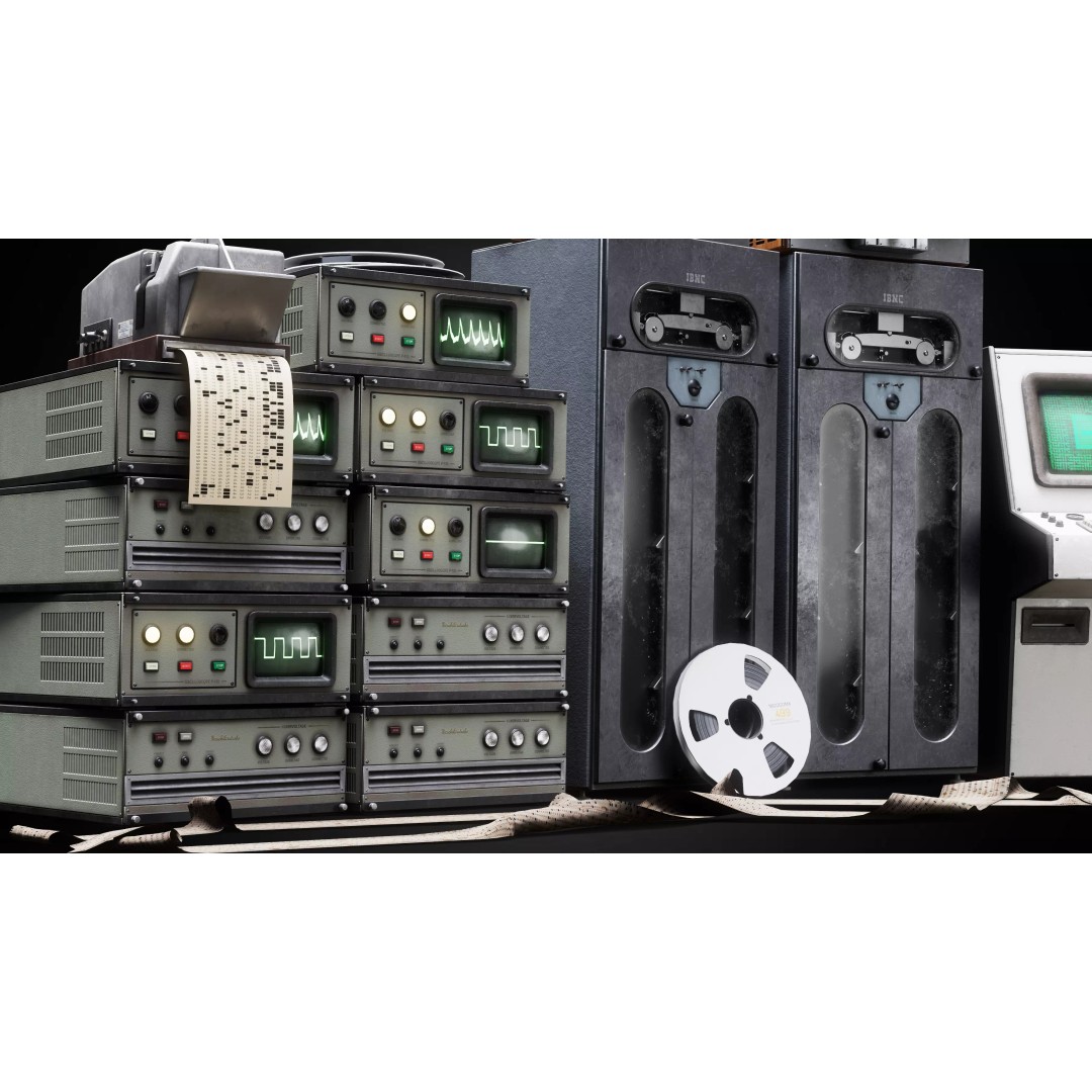 Retro Mainframe PC 3D Model – Low Poly Game Asset, FBX, Blender - View 2