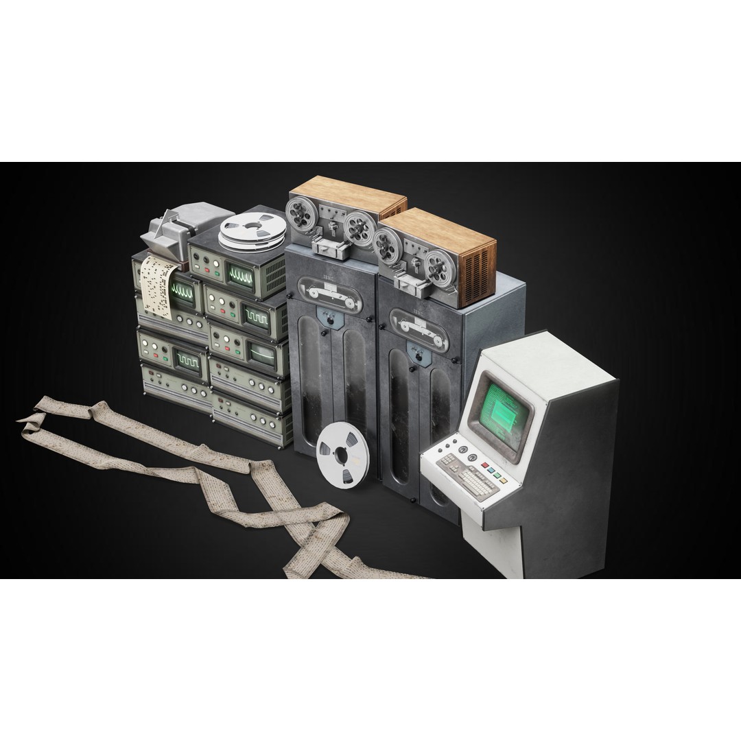Retro Mainframe PC 3D Model – Low Poly Game Asset, FBX, Blender - View 3