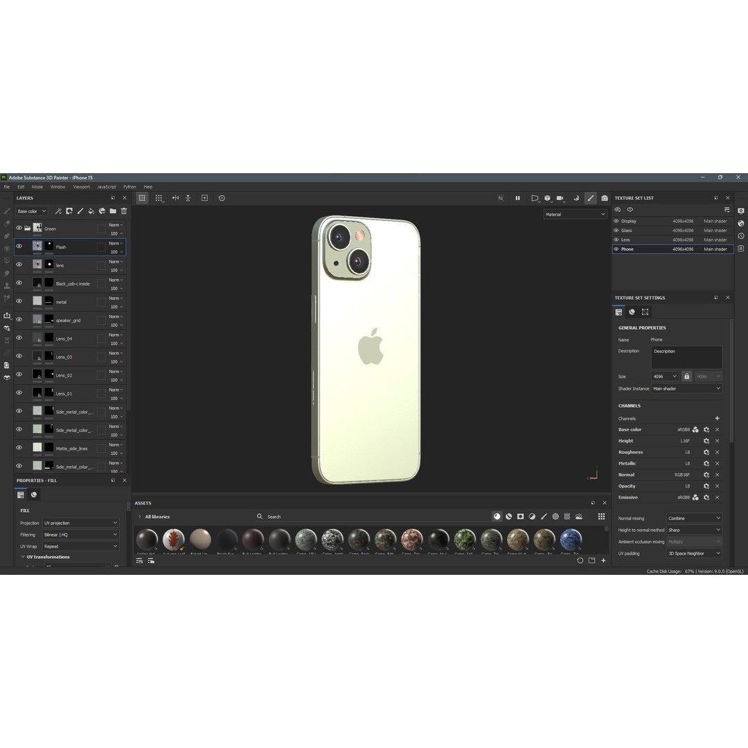 Apple iPhone 15 Green 3D Model – Low Poly Game Ready, FBX, OBJ - View 16