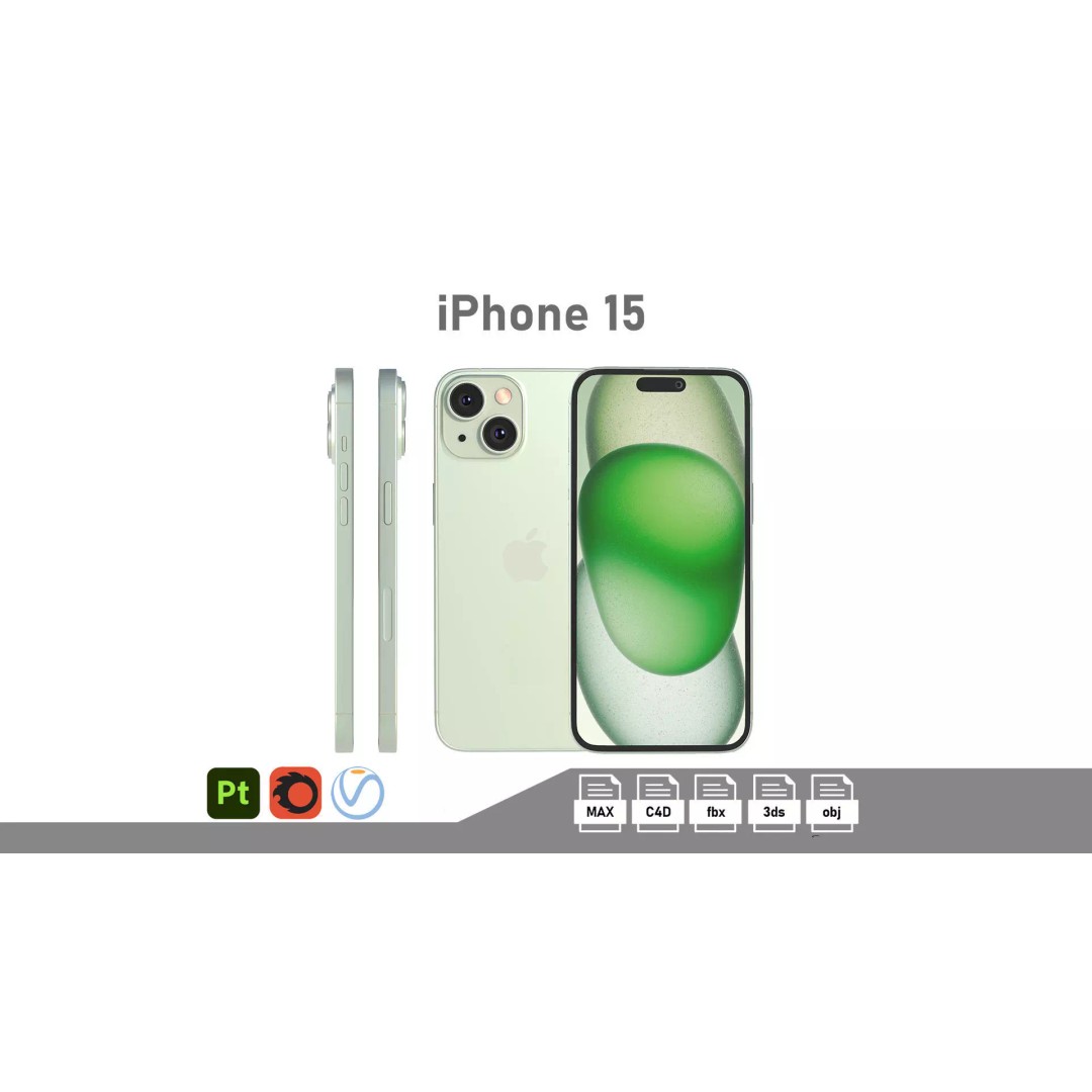 Apple iPhone 15 Green 3D Model – Low Poly Game Ready, FBX, OBJ - View 2