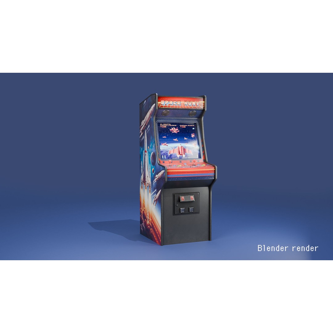 Space Hunt Arcade Machine 3D Model – Low Poly Game Asset, FBX, PBR