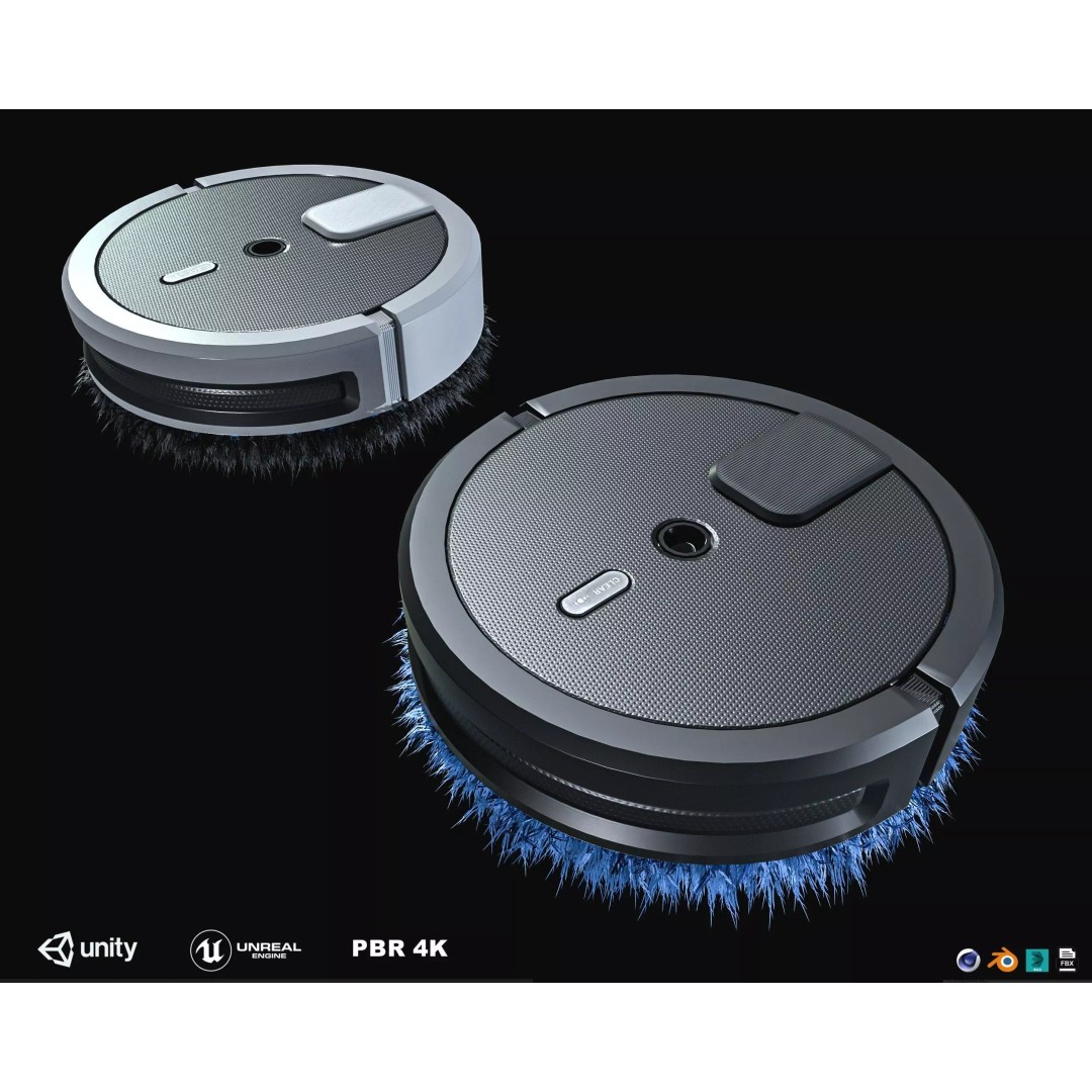 Floor Cleaning Robot 3D Model – Low Poly PBR Game Asset, FBX - View 2