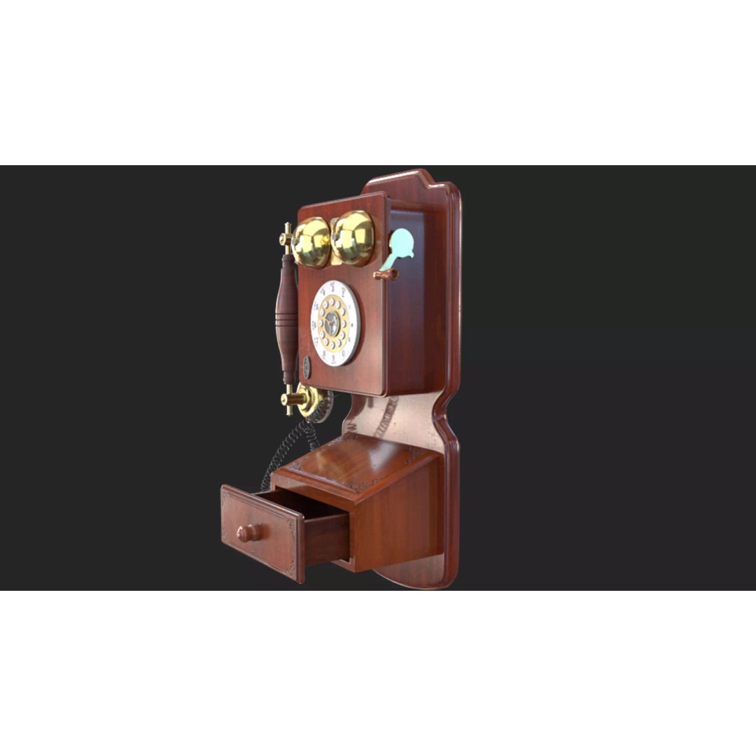Vintage Rotary Wall Phone 3D Model – High Poly PBR Asset, FBX & OBJ - View 12