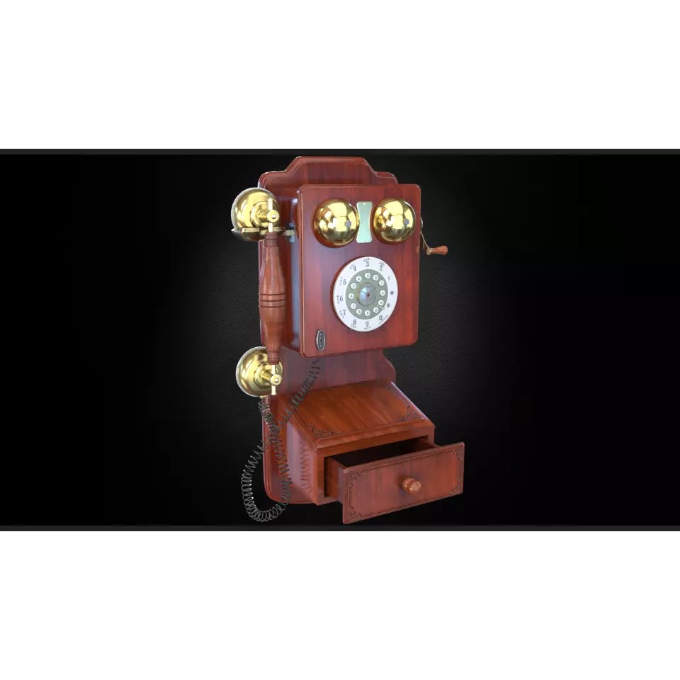 Vintage Rotary Wall Phone 3D Model – High Poly PBR Asset, FBX & OBJ - View 2