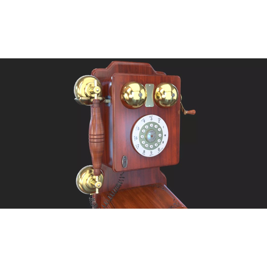 Vintage Rotary Wall Phone 3D Model – High Poly PBR Asset, FBX & OBJ - View 3