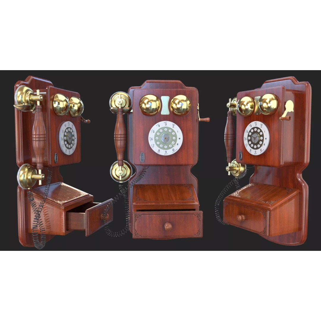 Vintage Rotary Wall Phone 3D Model – High Poly PBR Asset, FBX & OBJ - View 4