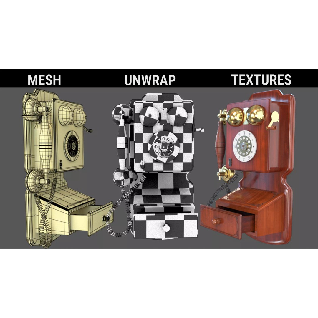 Vintage Rotary Wall Phone 3D Model – High Poly PBR Asset, FBX & OBJ - View 5
